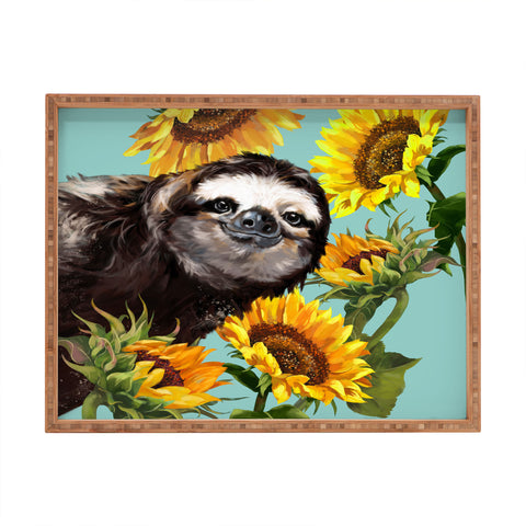 Big Nose Work Sneaky Sloth with Sunflowers Rectangular Tray