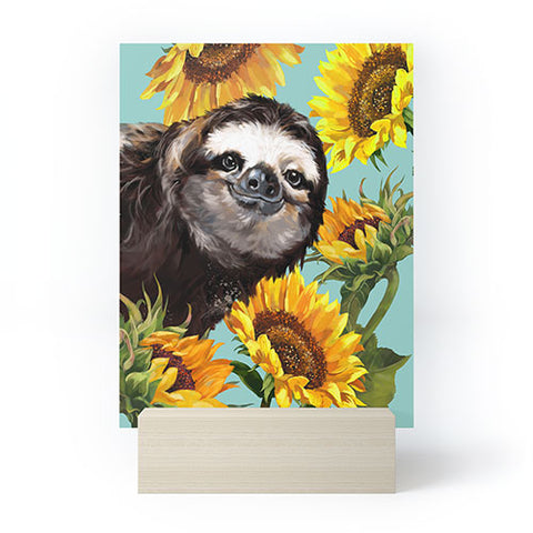 Big Nose Work Sneaky Sloth with Sunflowers Mini Art Print