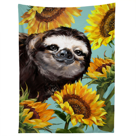 Big Nose Work Sneaky Sloth with Sunflowers Tapestry