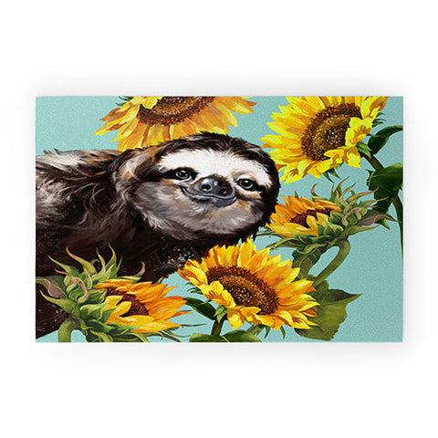 Big Nose Work Sneaky Sloth with Sunflowers Welcome Mat