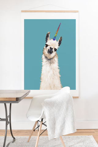 Big Nose Work Unicorn Llama in Blue Art Print And Hanger