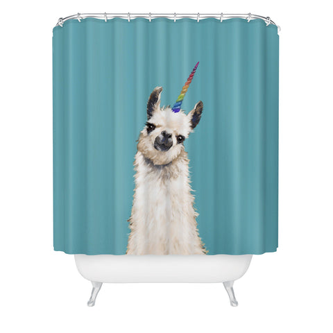 Big Nose Work Unicorn Llama in Blue Shower Curtain