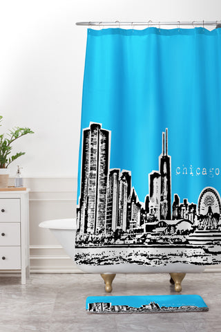 Bird Ave Chicago Blue Shower Curtain And Mat