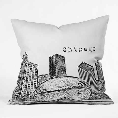 Bird Ave Chicago Illinois Black and White Outdoor Throw Pillow