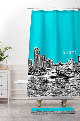 Bird Ave Miami Teal Shower Curtain And Mat