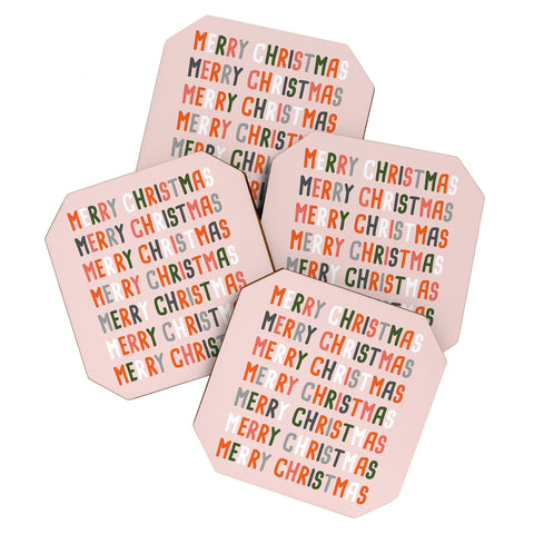 BlueLela Merry Christmas and Happy New Year Pink Coaster Set