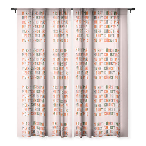 BlueLela Merry Christmas and Happy New Year Pink Sheer Window Curtain