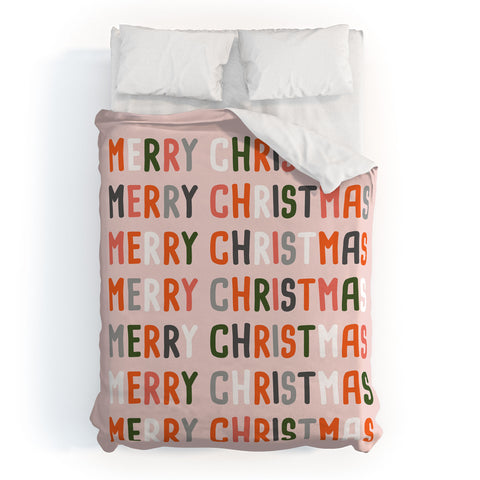 BlueLela Merry Christmas and Happy New Year Pink Duvet Cover