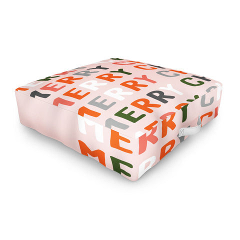 BlueLela Merry Christmas and Happy New Year Pink Outdoor Floor Cushion