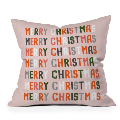 BlueLela Merry Christmas and Happy New Year Pink Outdoor Throw Pillow
