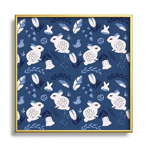BlueLela Rabbits and Flowers 003 Square Metal Framed Art Print