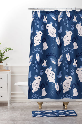 BlueLela Rabbits and Flowers 003 Shower Curtain And Mat