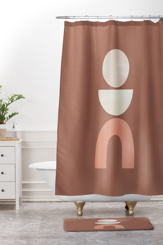 Bohomadic.Studio Boho Geometrics in Terra and Pink Shower Curtain And Mat