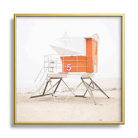 Bree Madden Orange Beach Tower Metal Square Framed Art Print