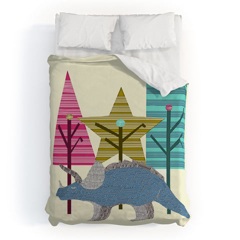 Brian Buckley Happy Trees Triceratops Duvet Cover