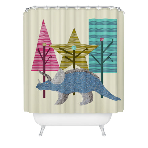 Brian Buckley Happy Trees Triceratops Shower Curtain