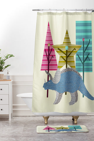Brian Buckley Happy Trees Triceratops Shower Curtain And Mat