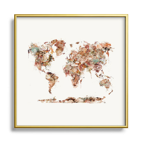 Brian Buckley world map watercolor Metal Square Framed Art Print
