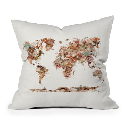 Brian Buckley world map watercolor Throw Pillow