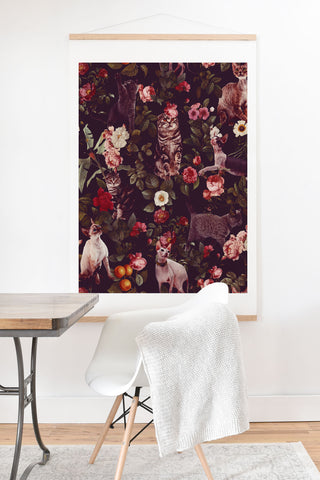 Burcu Korkmazyurek Cat and Floral Pattern Art Print And Hanger