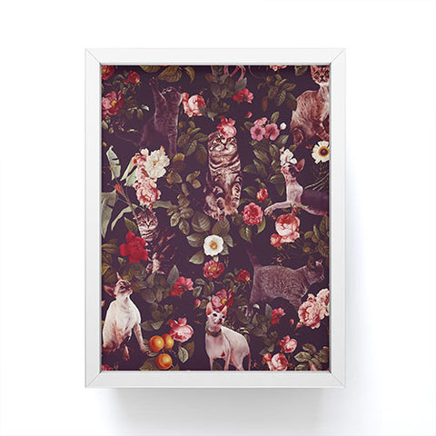 Burcu Korkmazyurek Cat and Floral Pattern Framed Mini Art Print