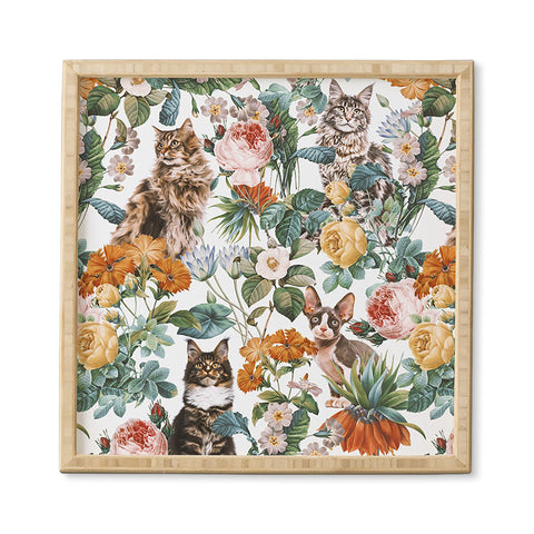 Burcu Korkmazyurek Cat and Floral Pattern III Framed Wall Art