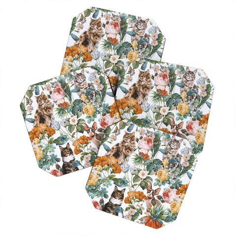 Burcu Korkmazyurek Cat and Floral Pattern III Coaster Set