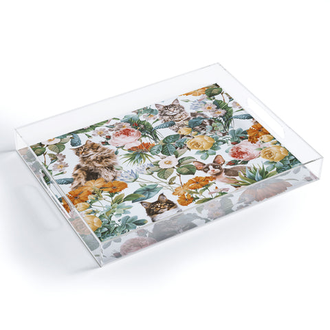 Burcu Korkmazyurek Cat and Floral Pattern III Acrylic Tray