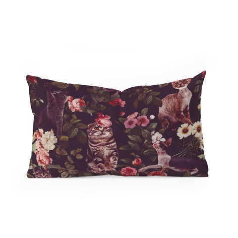 Burcu Korkmazyurek Cat and Floral Pattern Oblong Throw Pillow