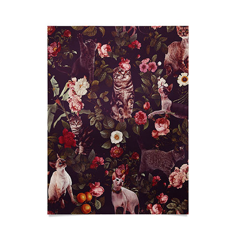Burcu Korkmazyurek Cat and Floral Pattern Poster