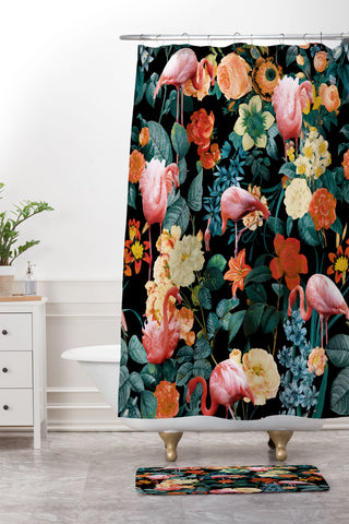 Burcu Korkmazyurek Floral and Flamingo II Shower Curtain And Mat