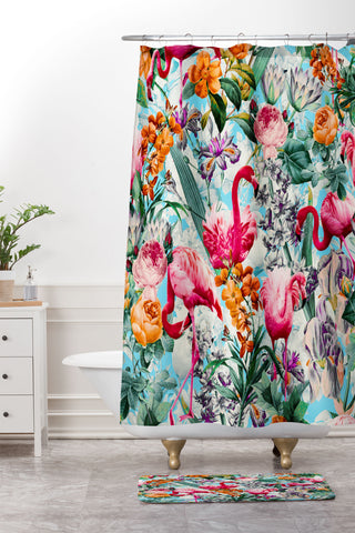 Burcu Korkmazyurek Floral and Flamingo VII Shower Curtain And Mat