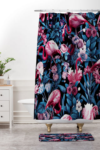 Burcu Korkmazyurek Floral and Flamingo VIII Shower Curtain And Mat