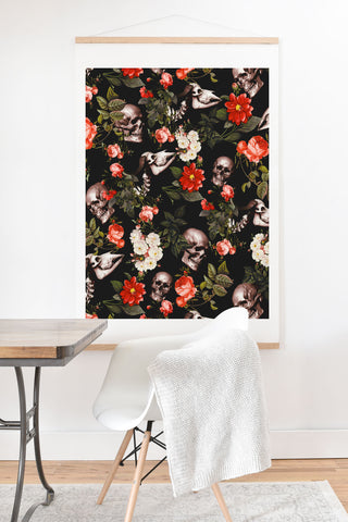 Burcu Korkmazyurek Floral and Skull Pattern Art Print And Hanger