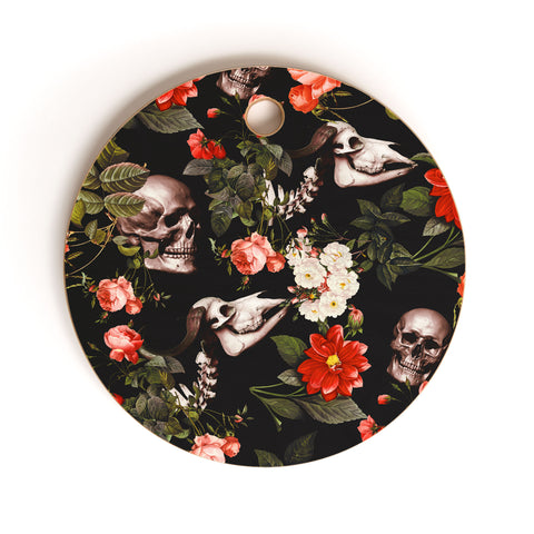 Burcu Korkmazyurek Floral and Skull Pattern Cutting Board Round