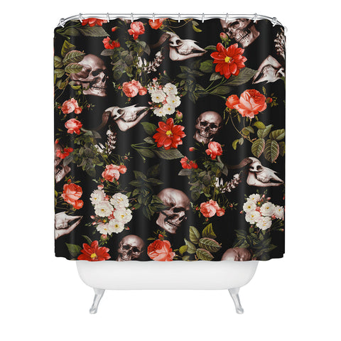Burcu Korkmazyurek Floral and Skull Pattern Shower Curtain