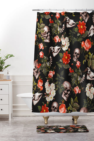 Burcu Korkmazyurek Floral and Skull Pattern Shower Curtain And Mat