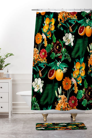Burcu Korkmazyurek Fruit and Floral Pattern Shower Curtain And Mat