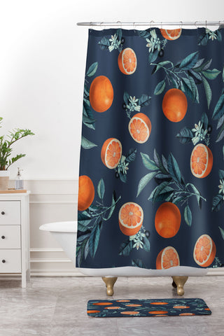 Burcu Korkmazyurek Lemon and Leaf Pattern VI Shower Curtain And Mat