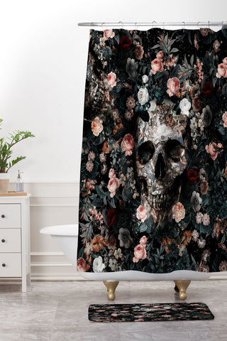 Burcu Korkmazyurek Skull and Floral Pattern Shower Curtain And Mat