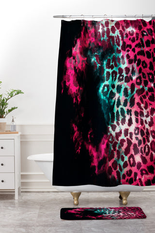 Caleb Troy Leopard Storm Pink Shower Curtain And Mat