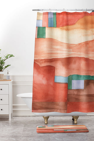 Carey Copeland Abstract Desert Landscape Shower Curtain And Mat