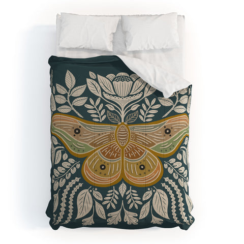 Carey Copeland Moth Floral Gold BlueGreen Comforter