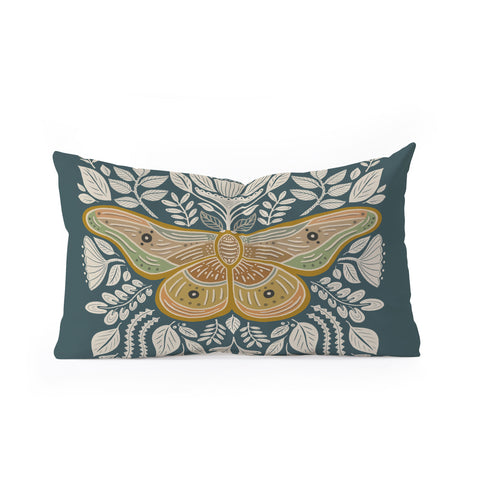 Carey Copeland Moth Floral Gold BlueGreen Oblong Throw Pillow