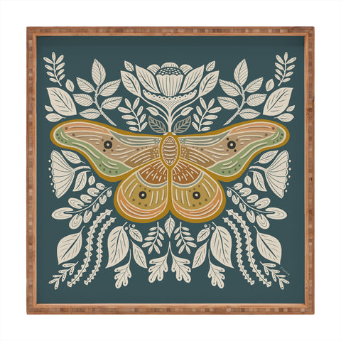 Carey Copeland Moth Floral Gold BlueGreen Square Tray