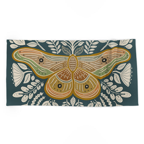 Carey Copeland Moth Floral Gold BlueGreen Beach Towel