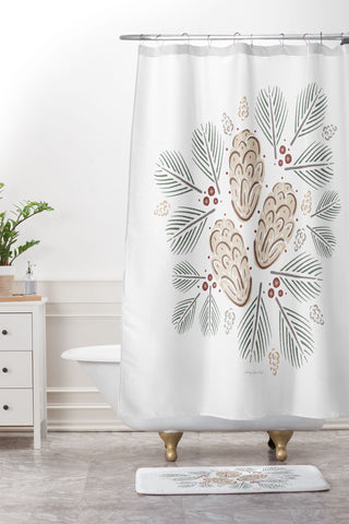 Carey Copeland Pinecones and Pine needles Shower Curtain And Mat