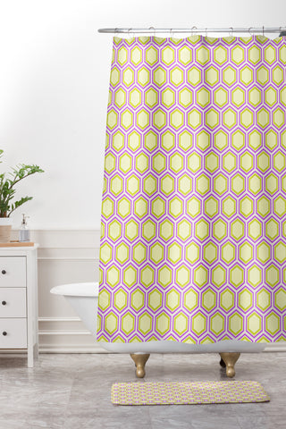 Caroline Okun Lavender Beehive Shower Curtain And Mat