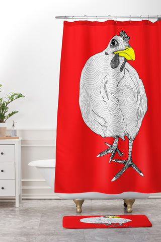 Casey Rogers Chicken Yellow Shower Curtain And Mat
