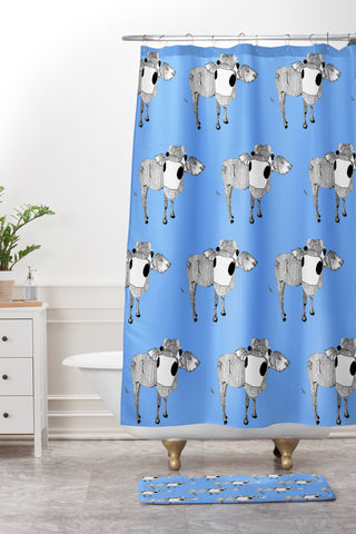 Casey Rogers Cow Repeat Shower Curtain And Mat